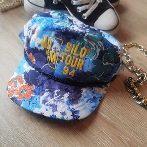 Hawaiian Tropical Print Floral Nylon 80s Vintage Trucker Hat Snapback Nylon